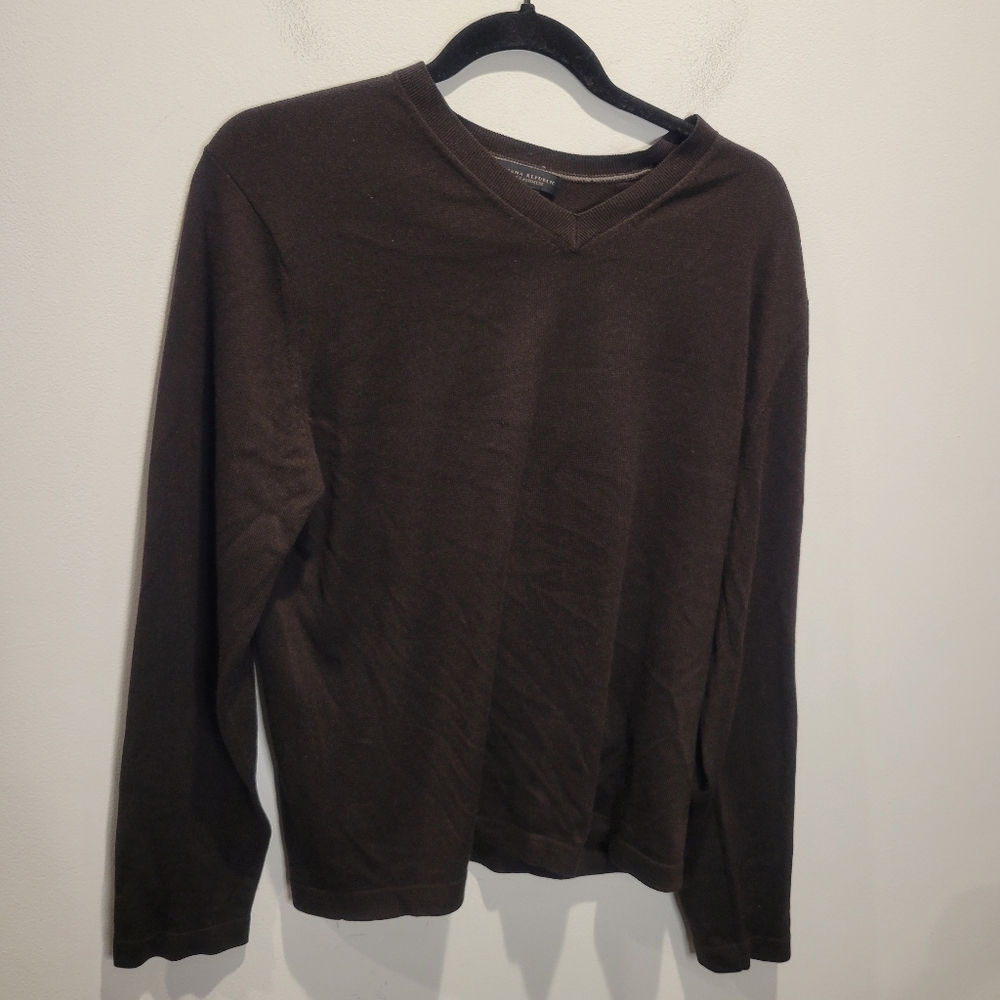 Banana Repulic Mens Size M Dark Brown Vneck Sweater Silk/cashmere Blend